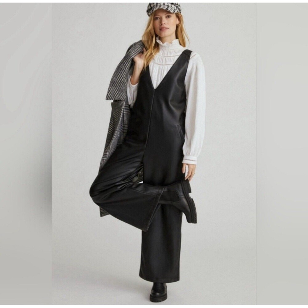 NWT Anthropologie Jumpsuit SMALL Avec Les Filles Black Vegan Leather Wide‎ Leg